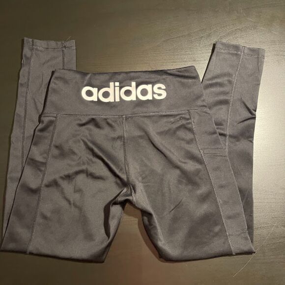 Adidas Leggings Women's M Black Climalite 7/8 Length Active Logo Yoga Athletic - Picture 1 of 5